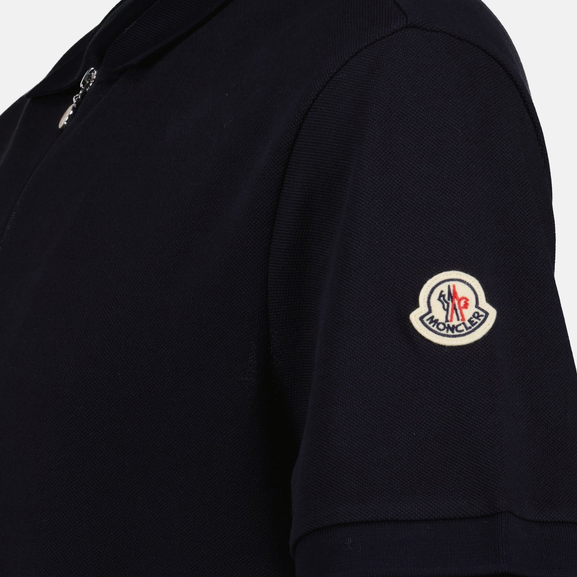 Image of the navy blue pique cotton polo by Moncler for Men - Spring-Summer 2026 - Detailed View_1