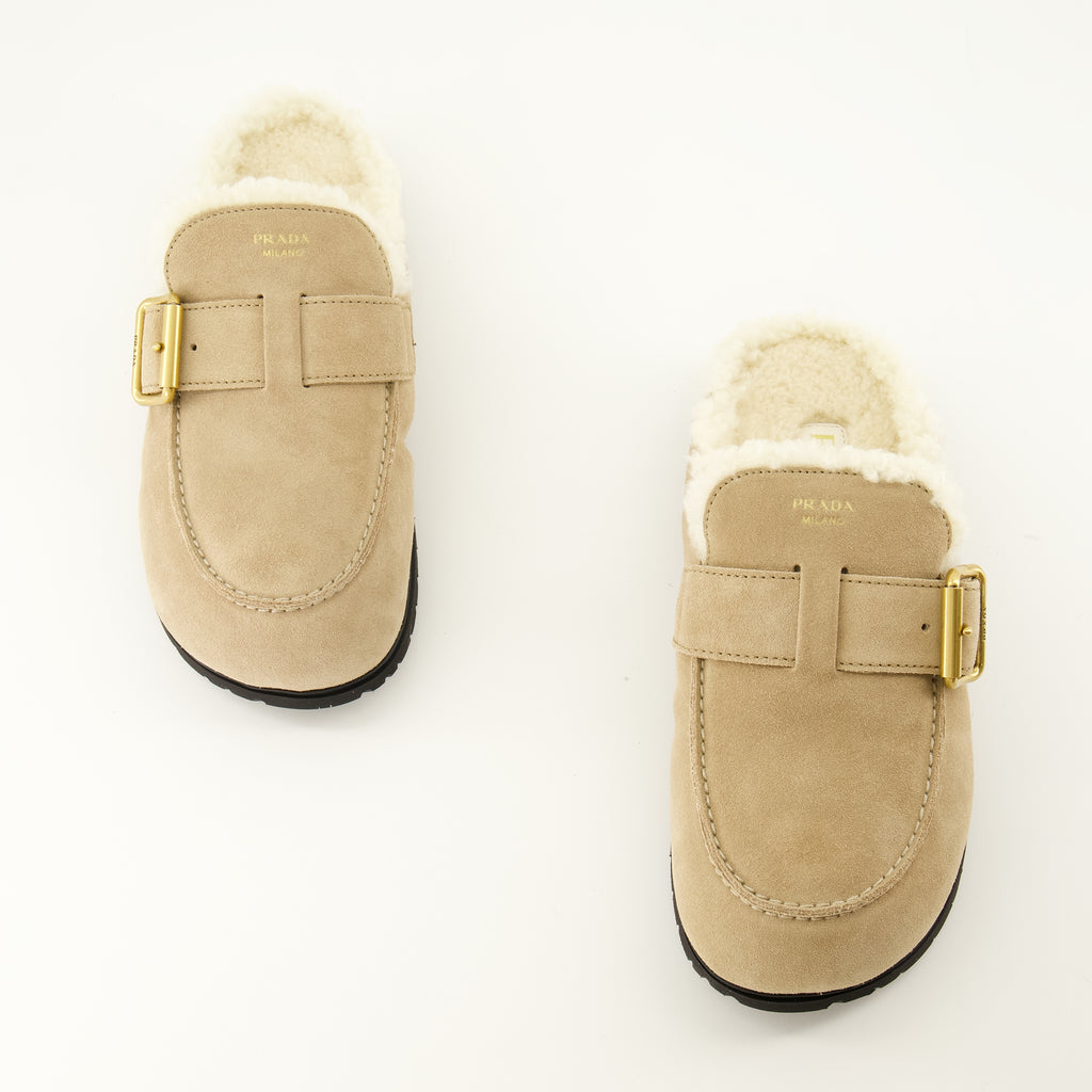 Chaussures ouvertes Beige Kalbswildleder-Mules Prada Beige Femme
