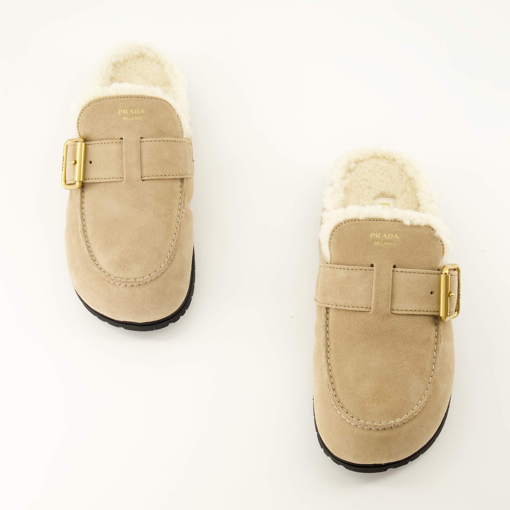 Chaussures ouvertes Beige Kalbswildleder-Mules Prada Beige Femme
