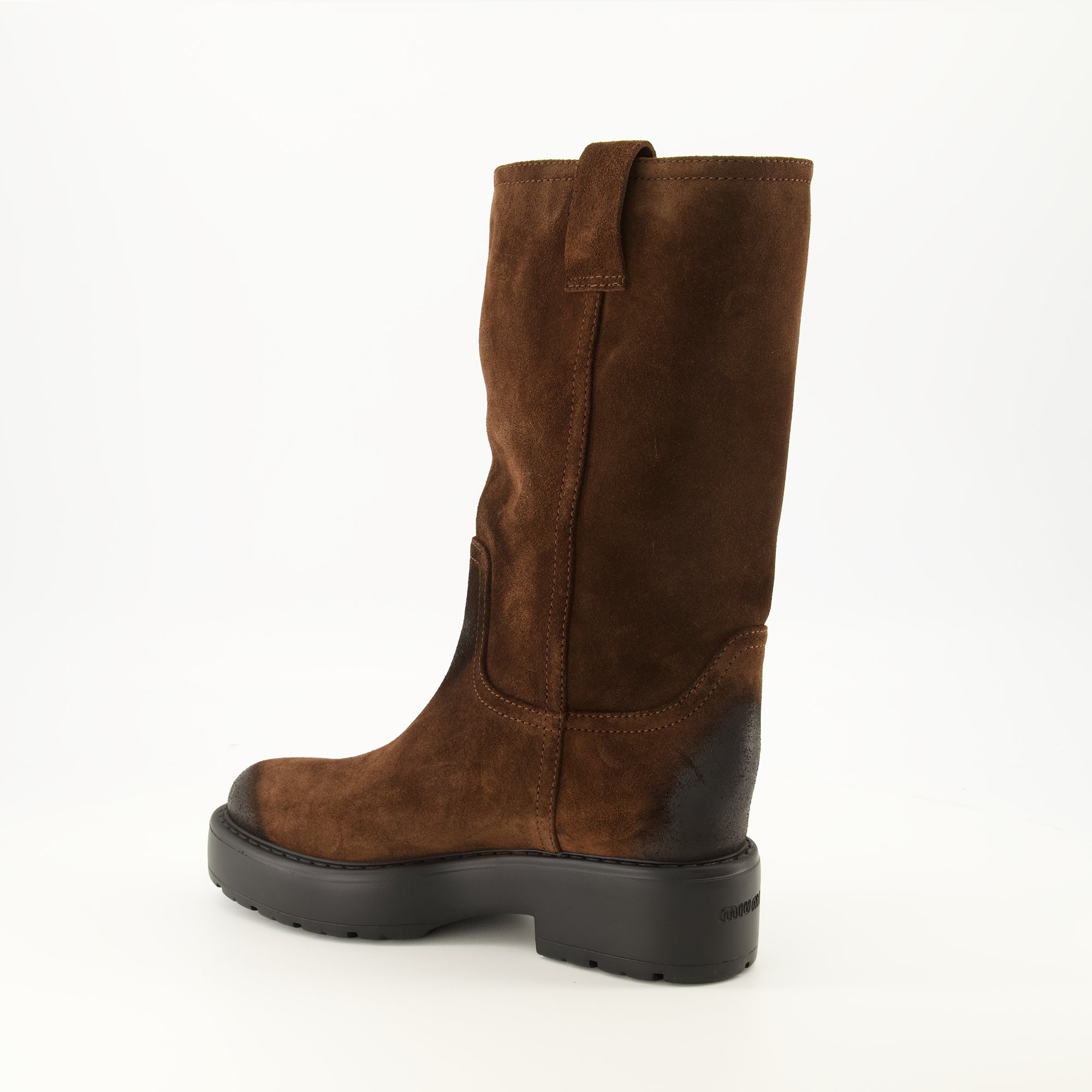 Bottes Botas Moro de Camurça Castanhas Miu Miu Marron Femme