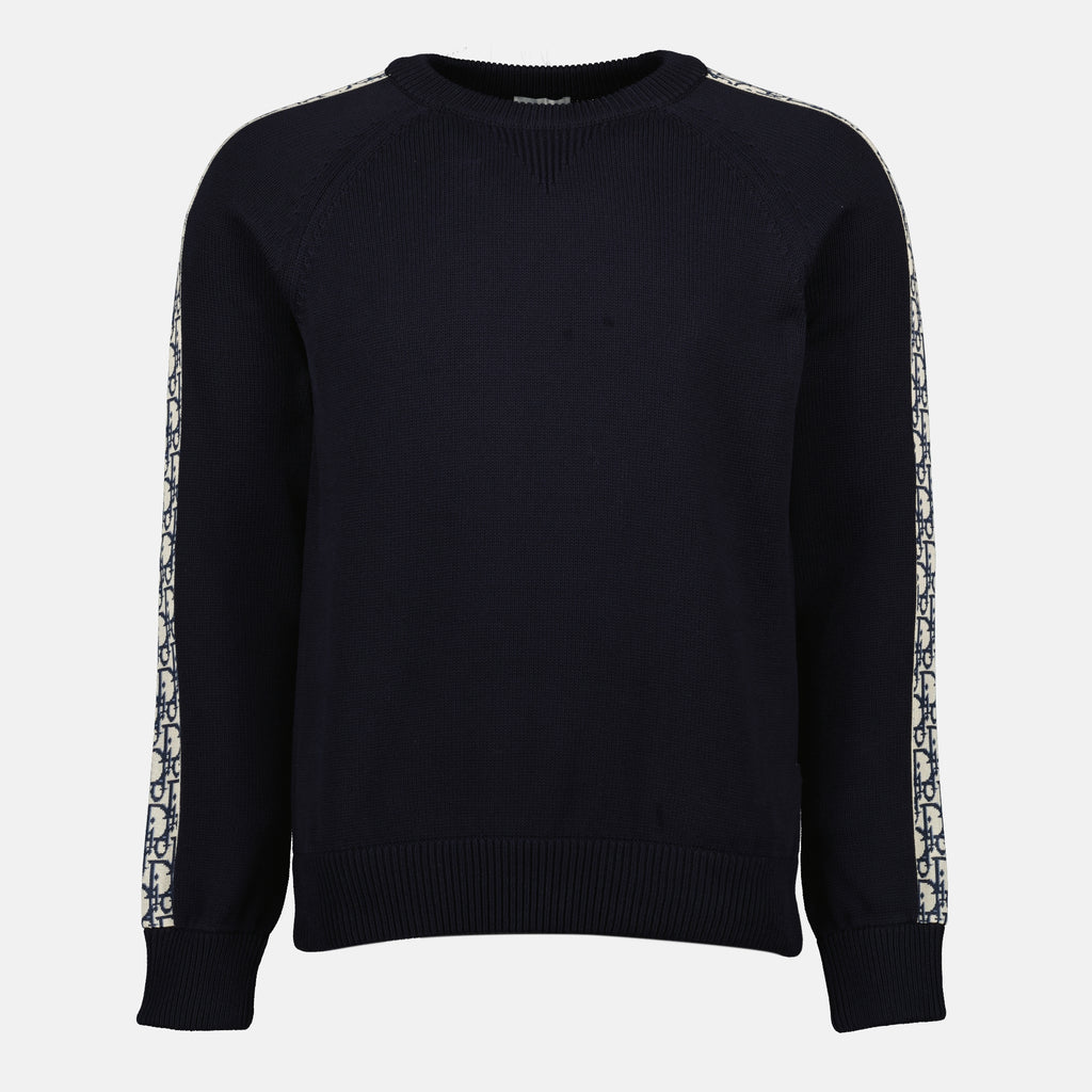 Imagen del suéter Dior Oblique azul marino de la marca Dior para hombres - Temporada Primavera-Verano 2026 - Vista Frontal