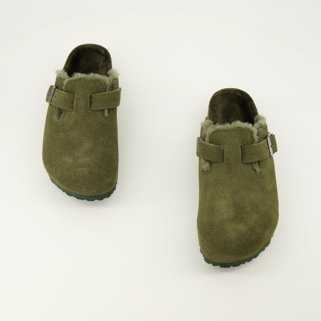Chaussures ouvertes Mules Boston in Pelliccia Kaki Birkenstock Kaki Unisexe