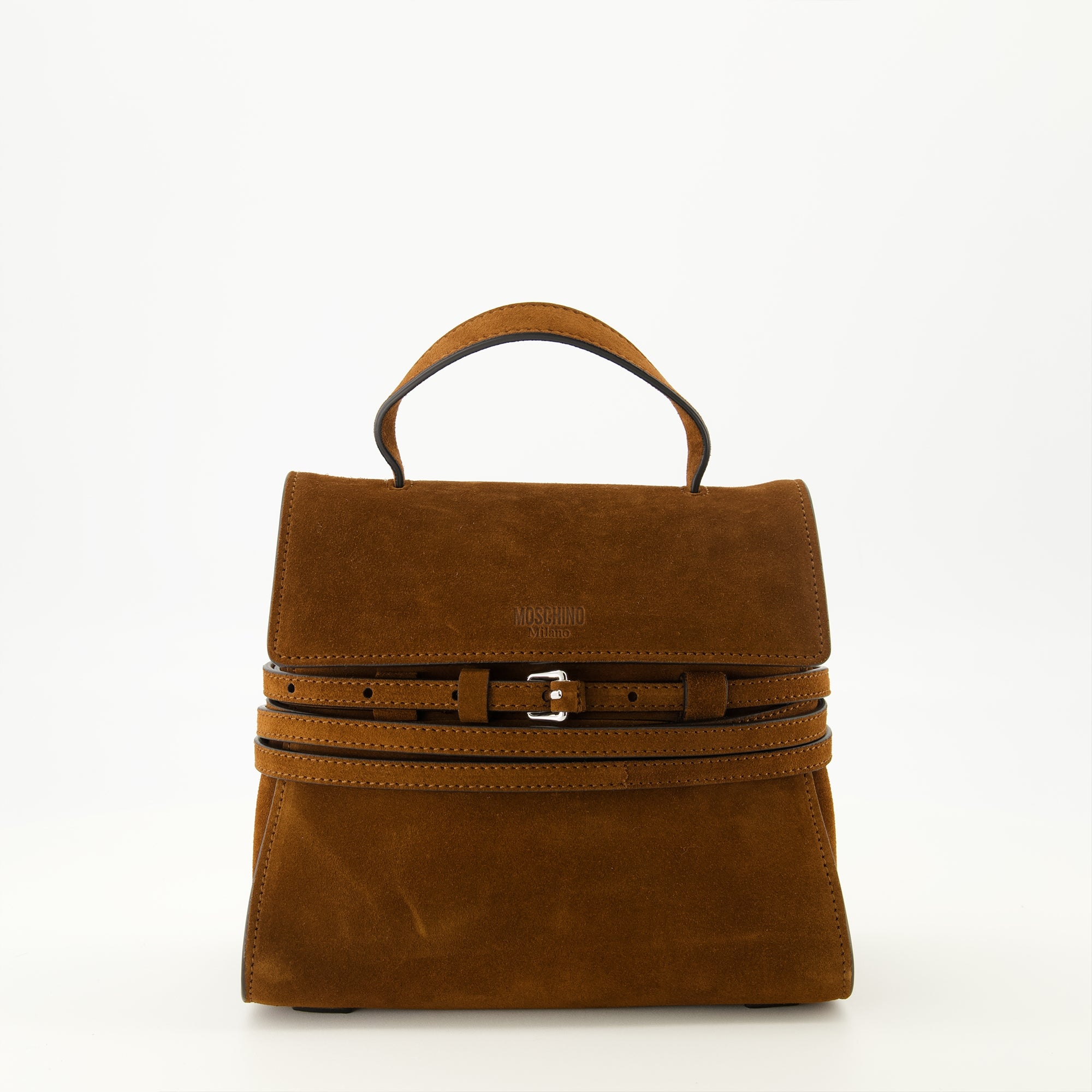 Image de l'article Sac Tie Me en suède de la marque Moschino pour Femme - Saison Automne-Hiver 2025 - Vue de Face