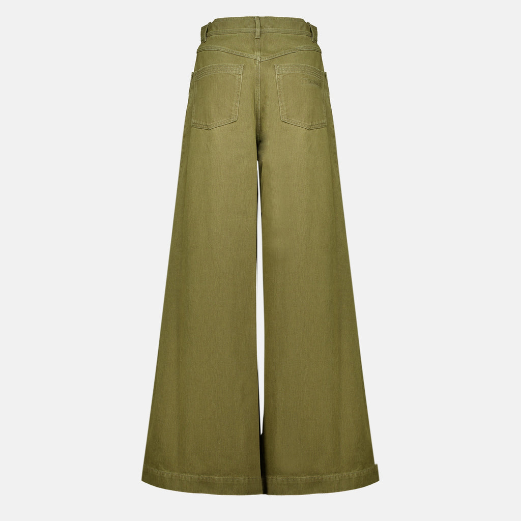 Pantalons 카키 코튼 불 팬츠 Max Mara Kaki Femme