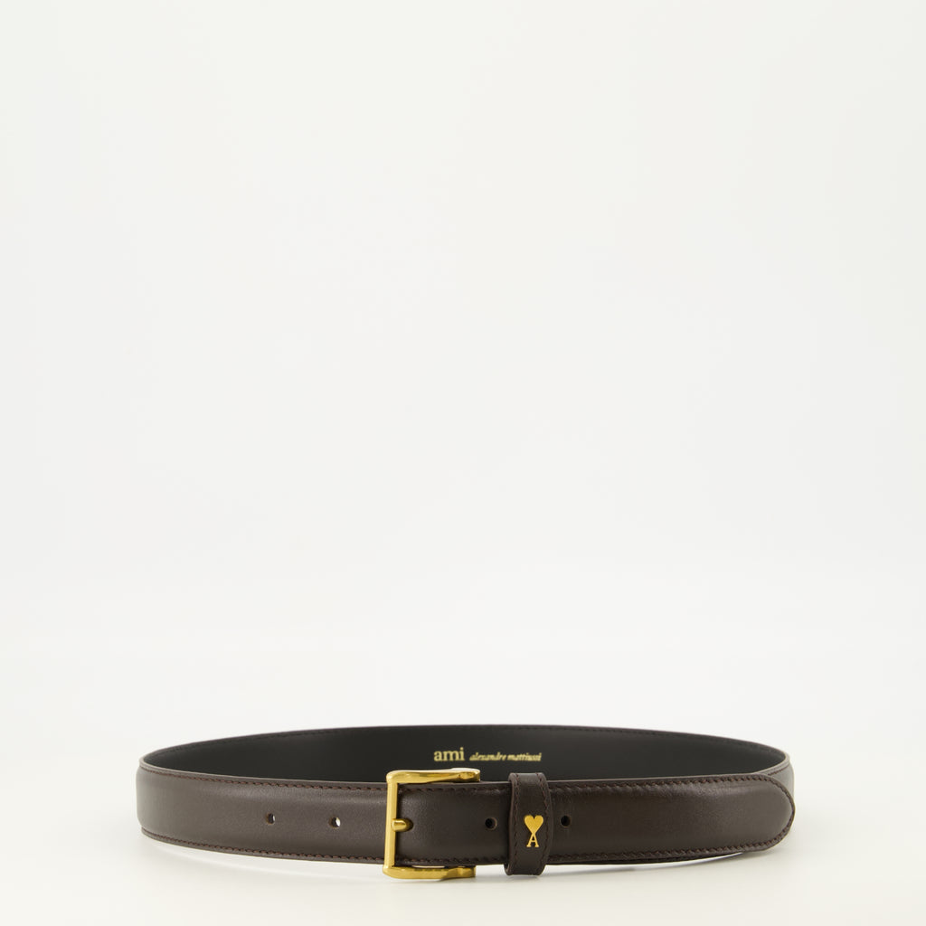 Ceintures Brown Leather AMI Heart Belt Ami PARIS Marron Unisexe