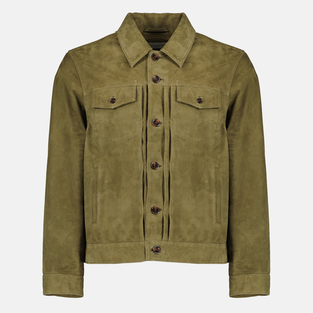 Vestes Liam Olive Suede Jacket Officine Générale Kaki Homme