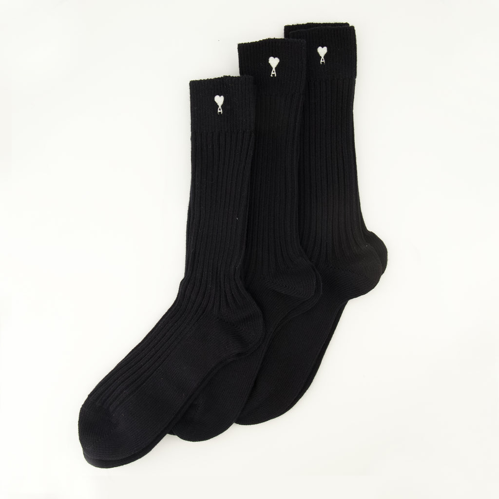 Image de l'article Lot de trois chaussettes AMI de coeur noir de la marque Ami PARIS pour Unisex - Saison Printemps-Été 2026 - Vue de Dos