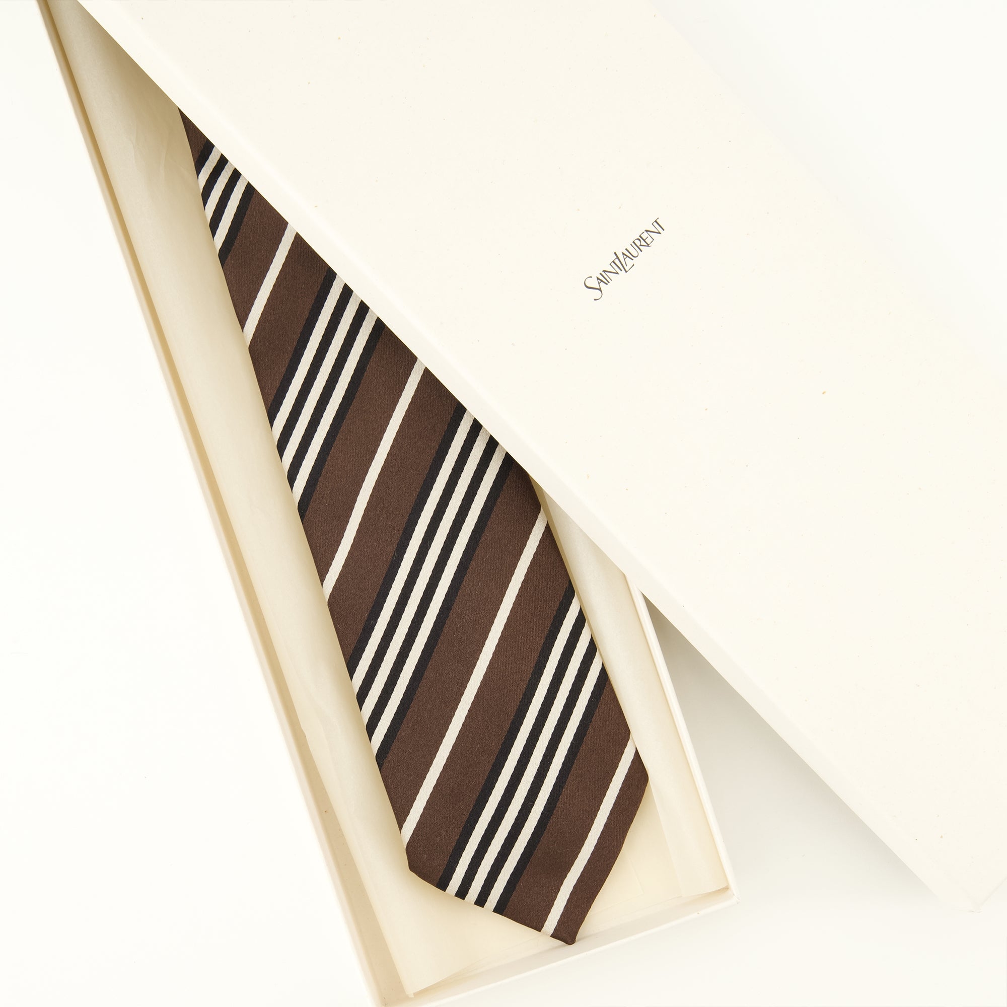 Écharpes, foulards et gants 브라운 스트라이프 실크 넥타이 Saint Laurent Marron Homme