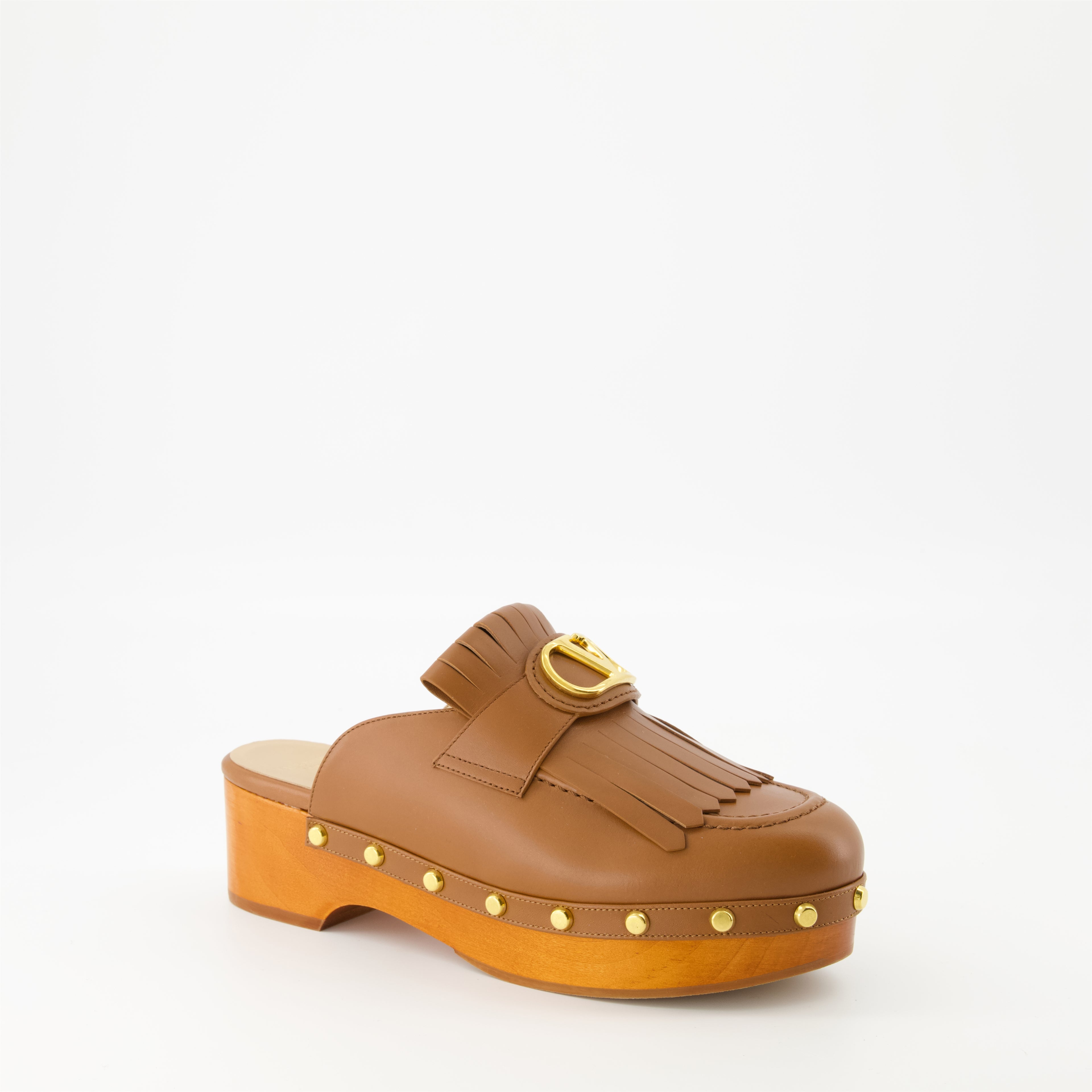 Open shoes VLogo Fringe Clogs Valentino Garavani Brown Femme