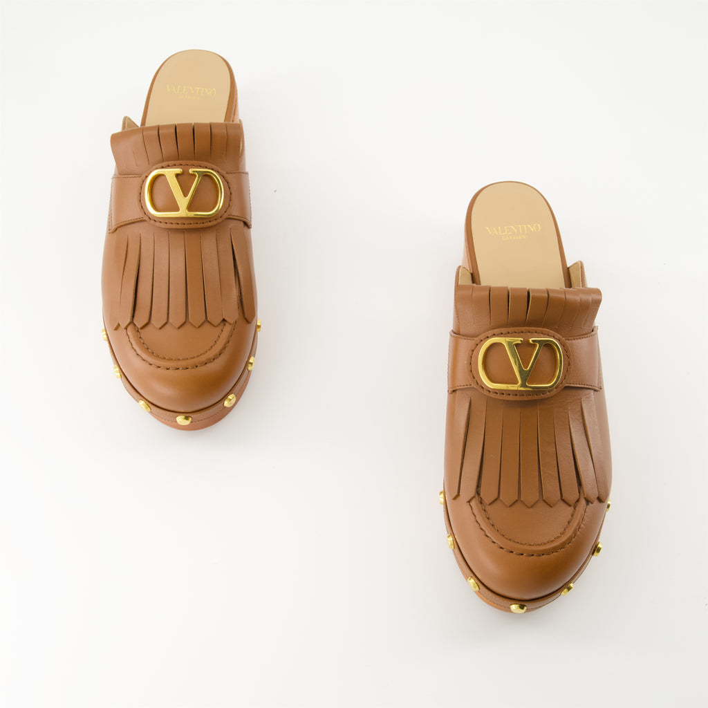 Open shoes VLogo Fringe Clogs Valentino Garavani Brown Femme