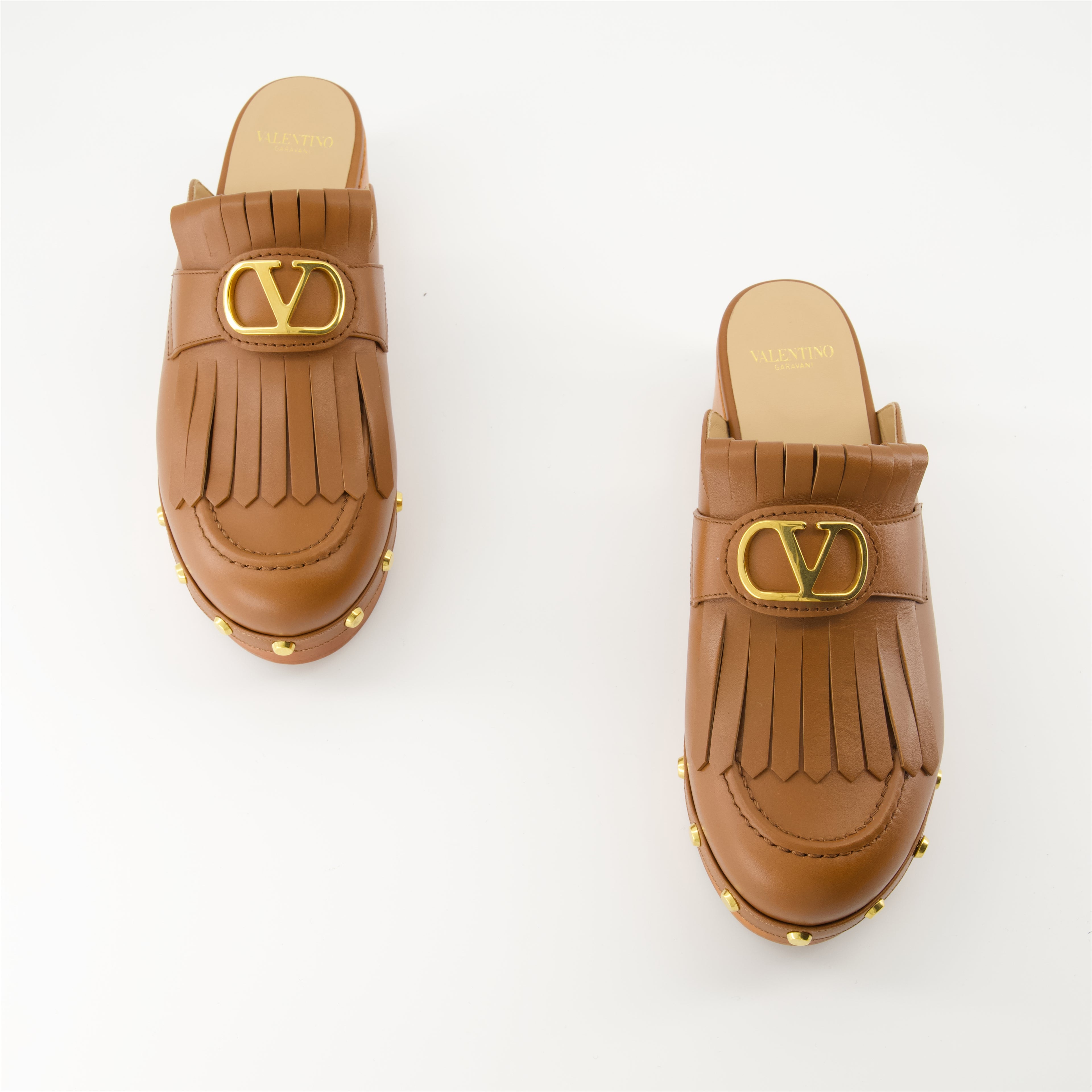 Open shoes VLogo Fringe Clogs Valentino Garavani Brown Femme