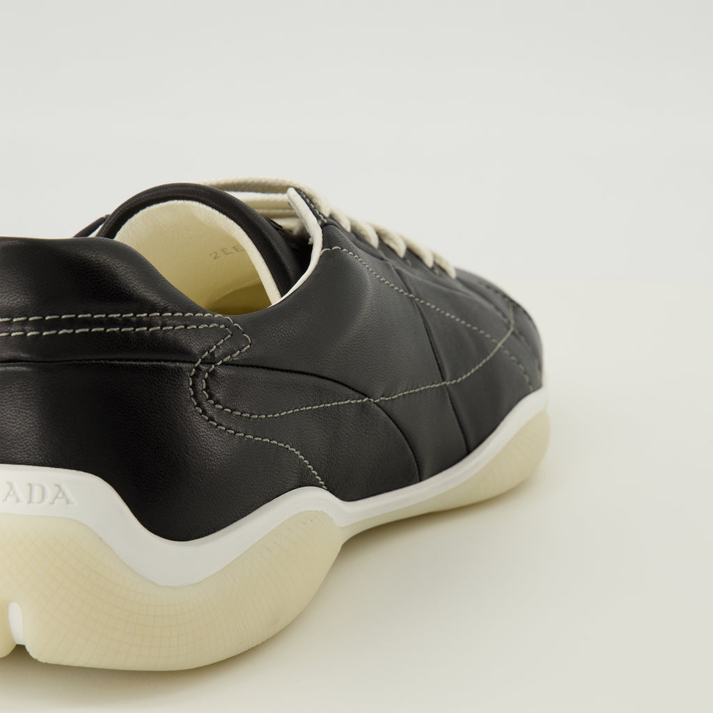Image of the Prada Men's Black Leather America's Cup Sneakers - Fall-Winter 2025 - Back view
