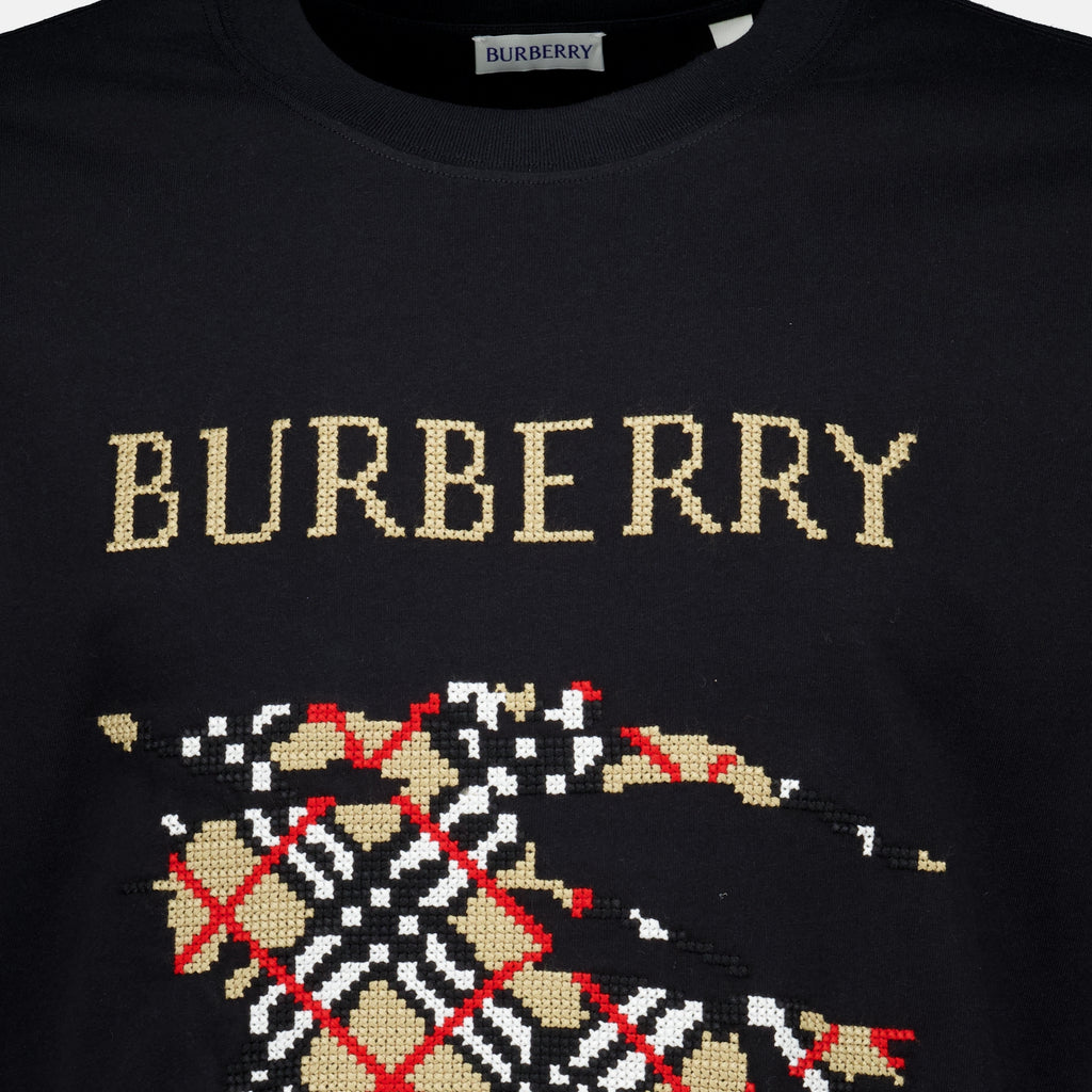 T-shirts T-Shirt Nera con Ricamo Knight Burberry Noir Homme
