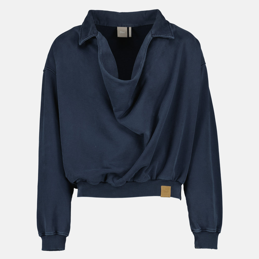 Image de l'article Sweatshirt à col bénitier bleu marine de la marque Dior pour Homme - Saison Printemps-Été 2026 - Vue de Face