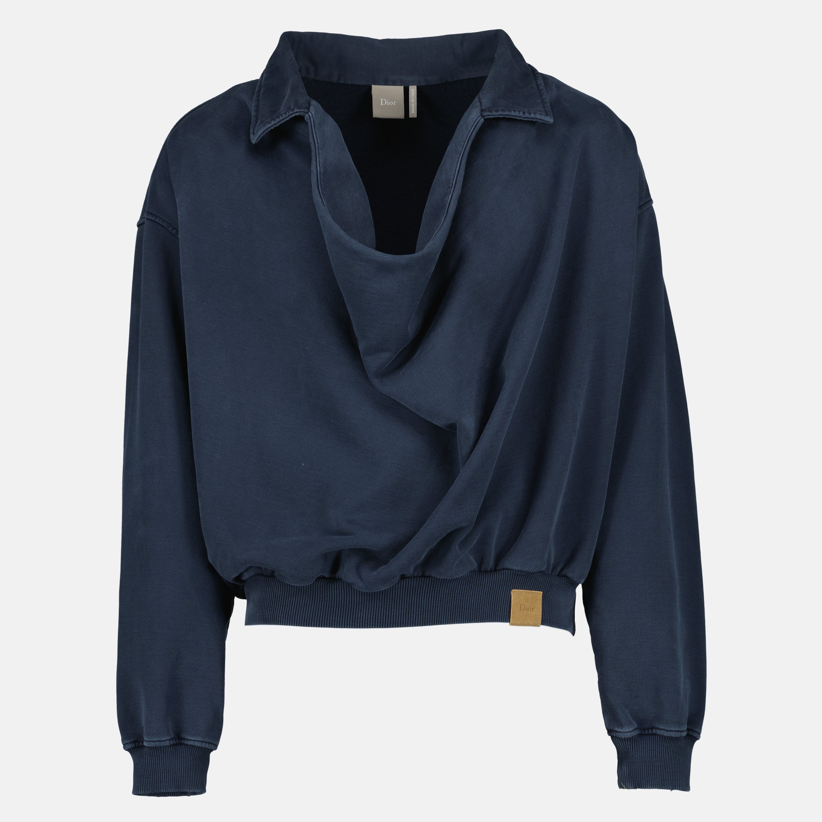 Image of the Dior Men’s Navy Blue Cowl Neck Sweatshirt - Spring-Summer 2026 - Front View