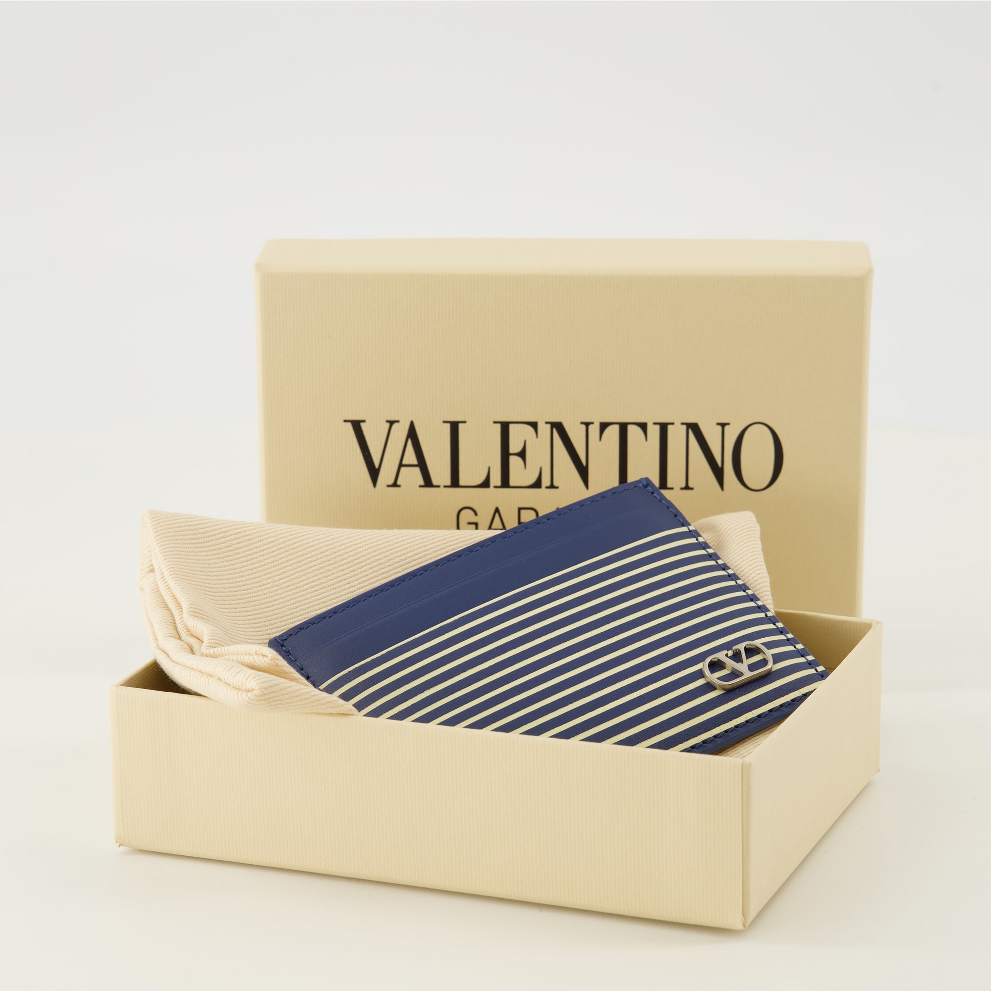 Petite maroquinerie Vlogo Striped Navy Blue Card Holder Valentino Garavani Bleu foncé Homme