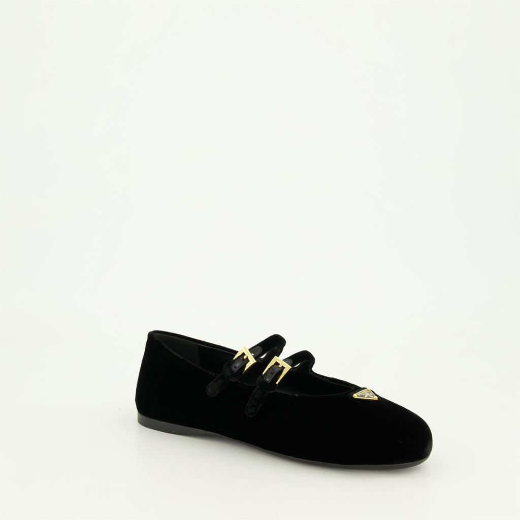 Flat shoes Velvet Ballet Flats Prada Black Femme