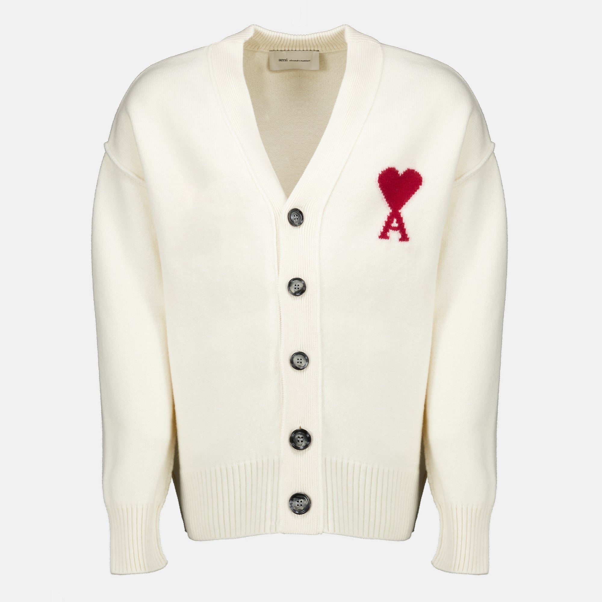 Maille AMI Heart Cardigan in White Wool Ami PARIS Blanc Unisexe