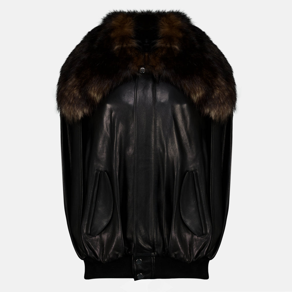 Manteaux Cape en cuir et col shearling Rabanne Noir Femme