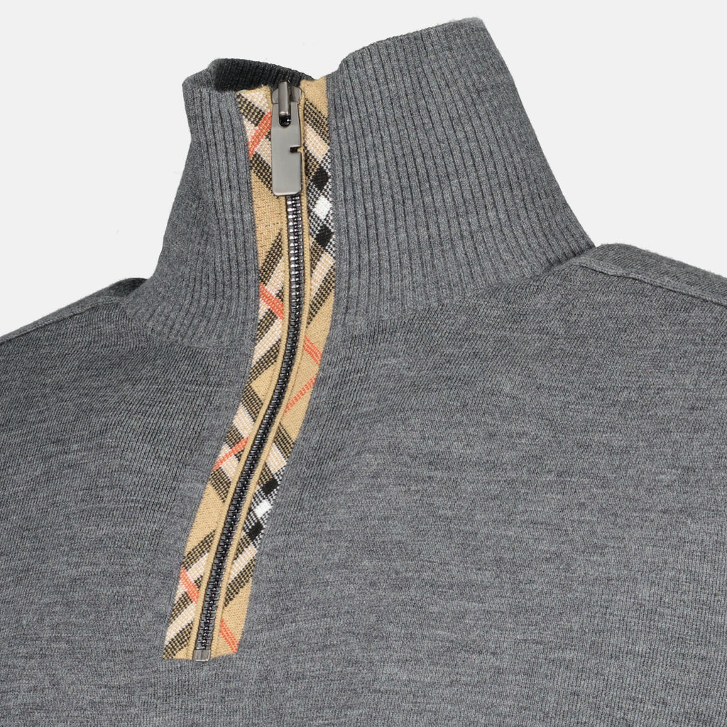 Image de l'article Pull zippé en laine gris de la marque Burberry pour Homme - Saison Printemps-Été 2026 - Vue détaillée_1