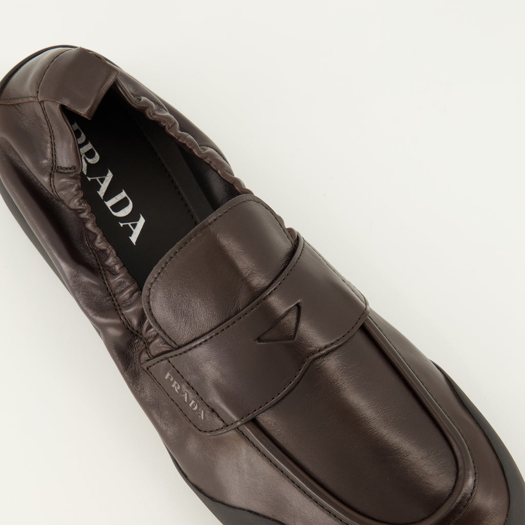 Mocassins Mocassins de Couro Castanho Speedrock Prada Marron Homme