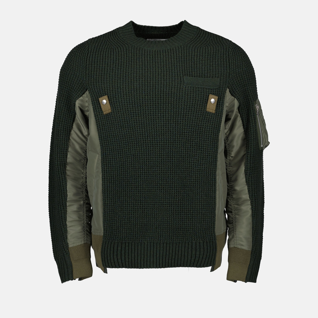 Maille Pull bi-matière Sacai Vert Homme