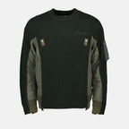 Strickwaren Bi-Material-Pullover Sacai Grün Homme
