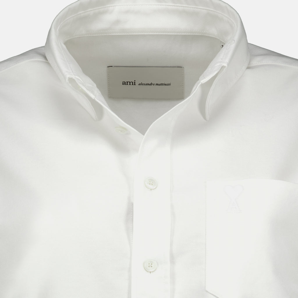 Chemises Camicia Corta Bianca in Cotone Ami PARIS Blanc Femme