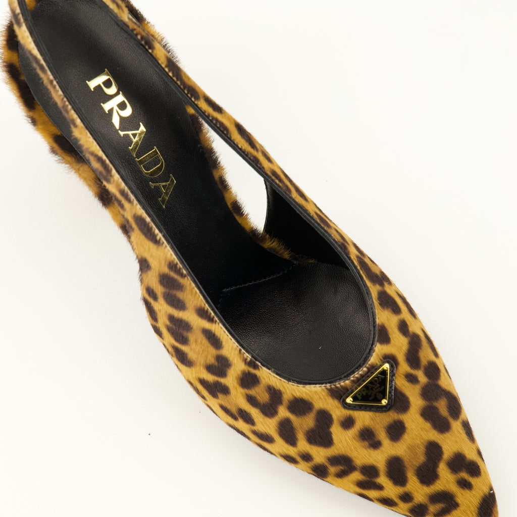 Escarpins Sapatos de Salto em Pele com Padrão de Leopardo Prada Marron Femme