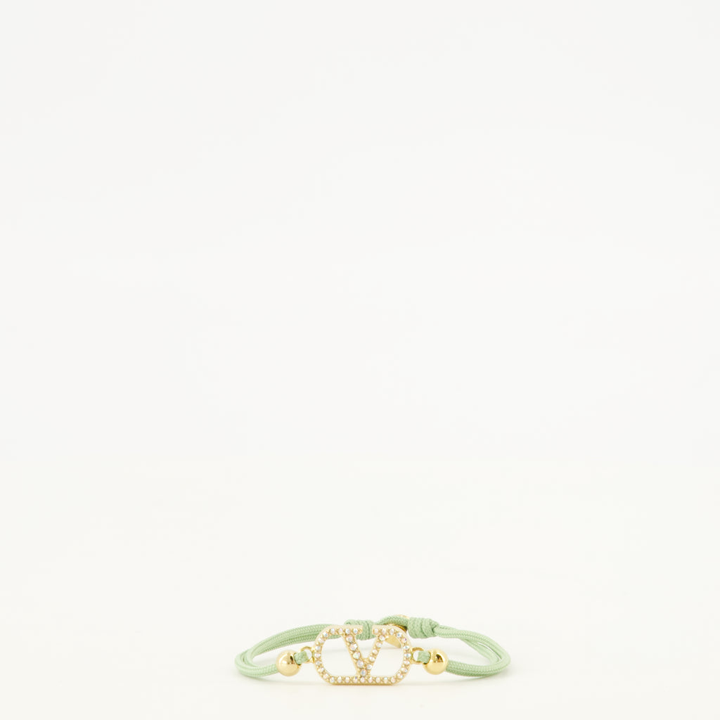 Bijoux Bracelet Vlogo en coton et Cristaux Swarovski® Valentino Garavani Vert Femme