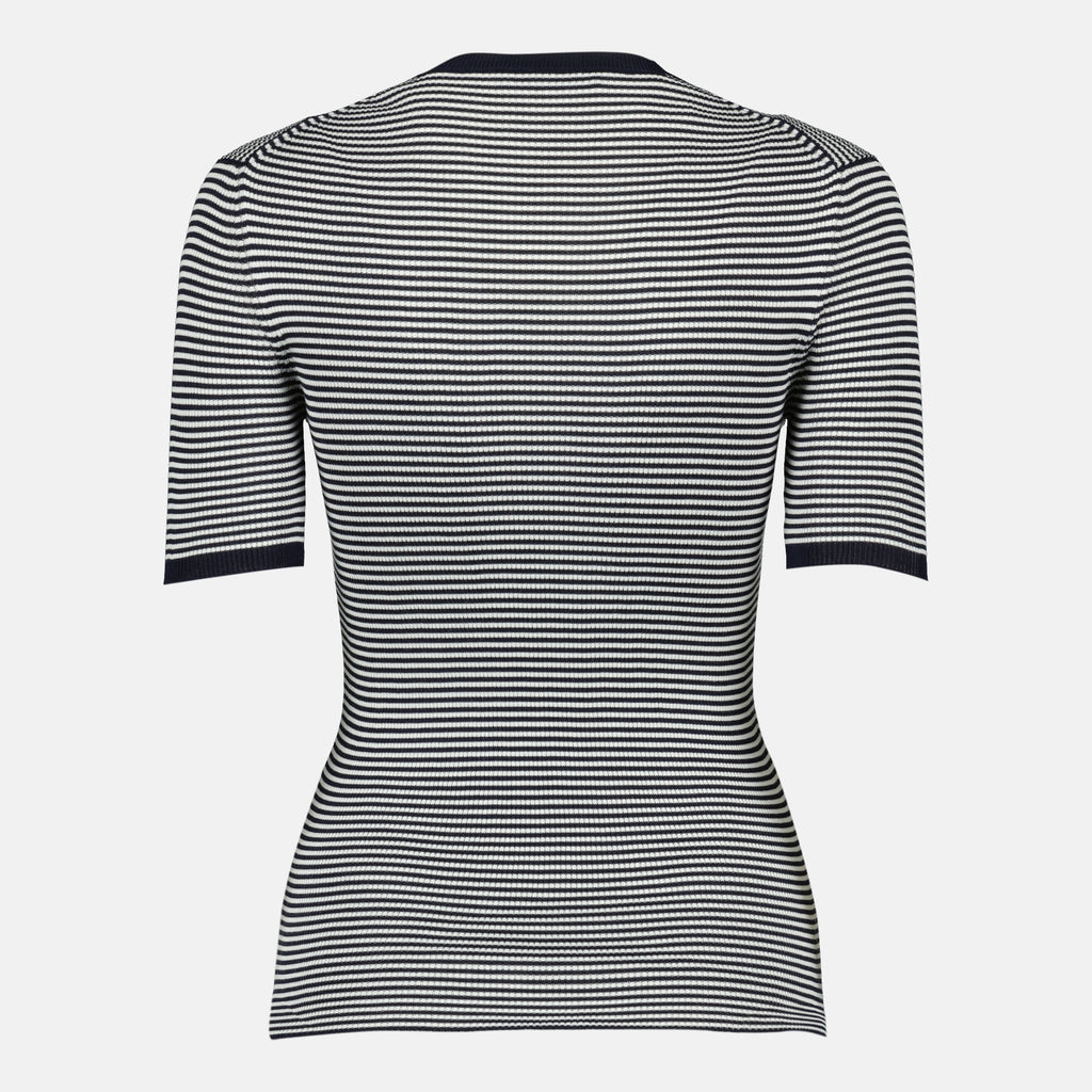プラダの女性用黒と白のストライプTシャツの記事の画像 - 2026年春夏シーズン - 後面ビュー