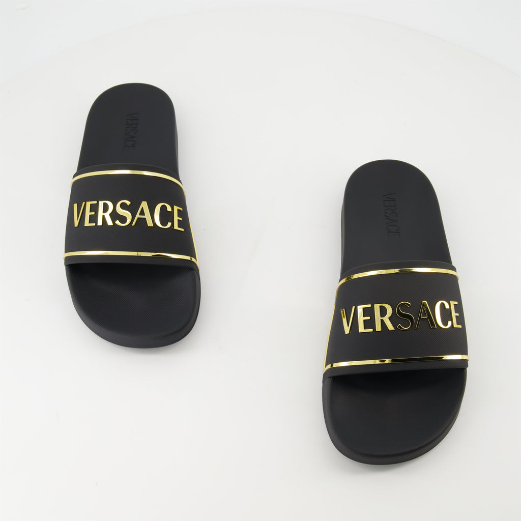 Offene schuhe Claquettes à logo Versace Schwarz Homme