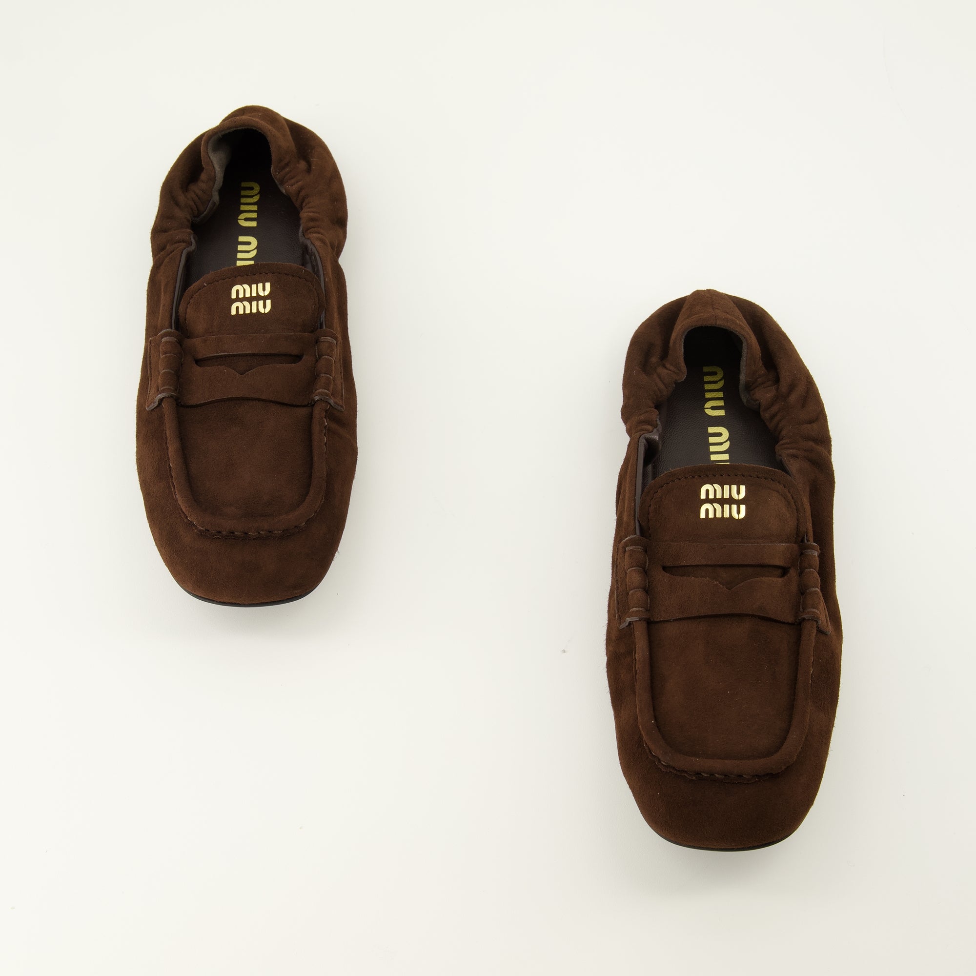 Mocassins Mocassins Ruches en suède marron Miu Miu Marron Femme