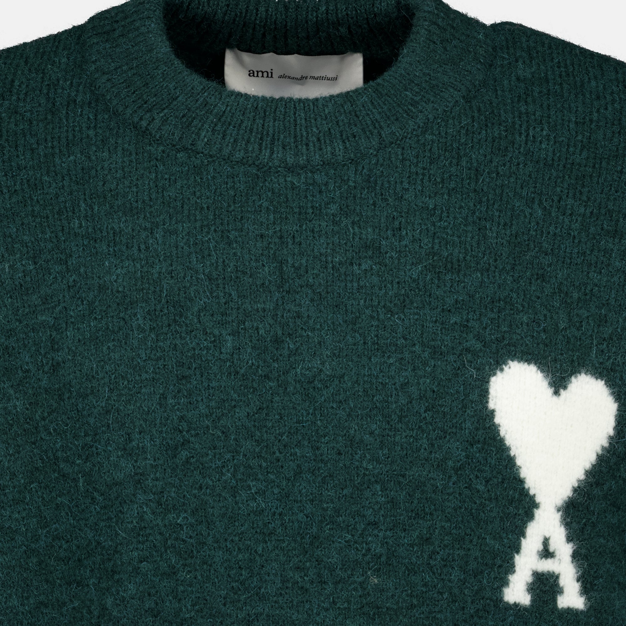 Maille AMI Green Heart Sweater in Alpaca Ami PARIS Vert Unisexe