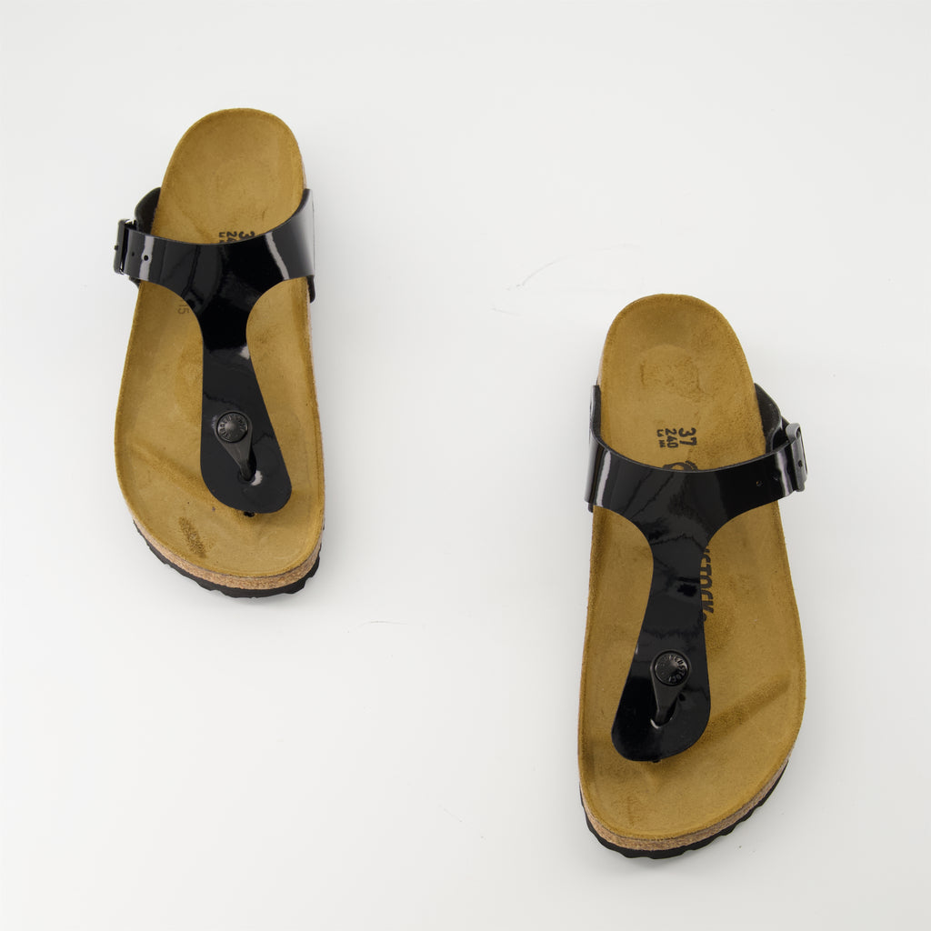 Open shoes Patented Leather Flip-Flops Birkenstock Black Femme