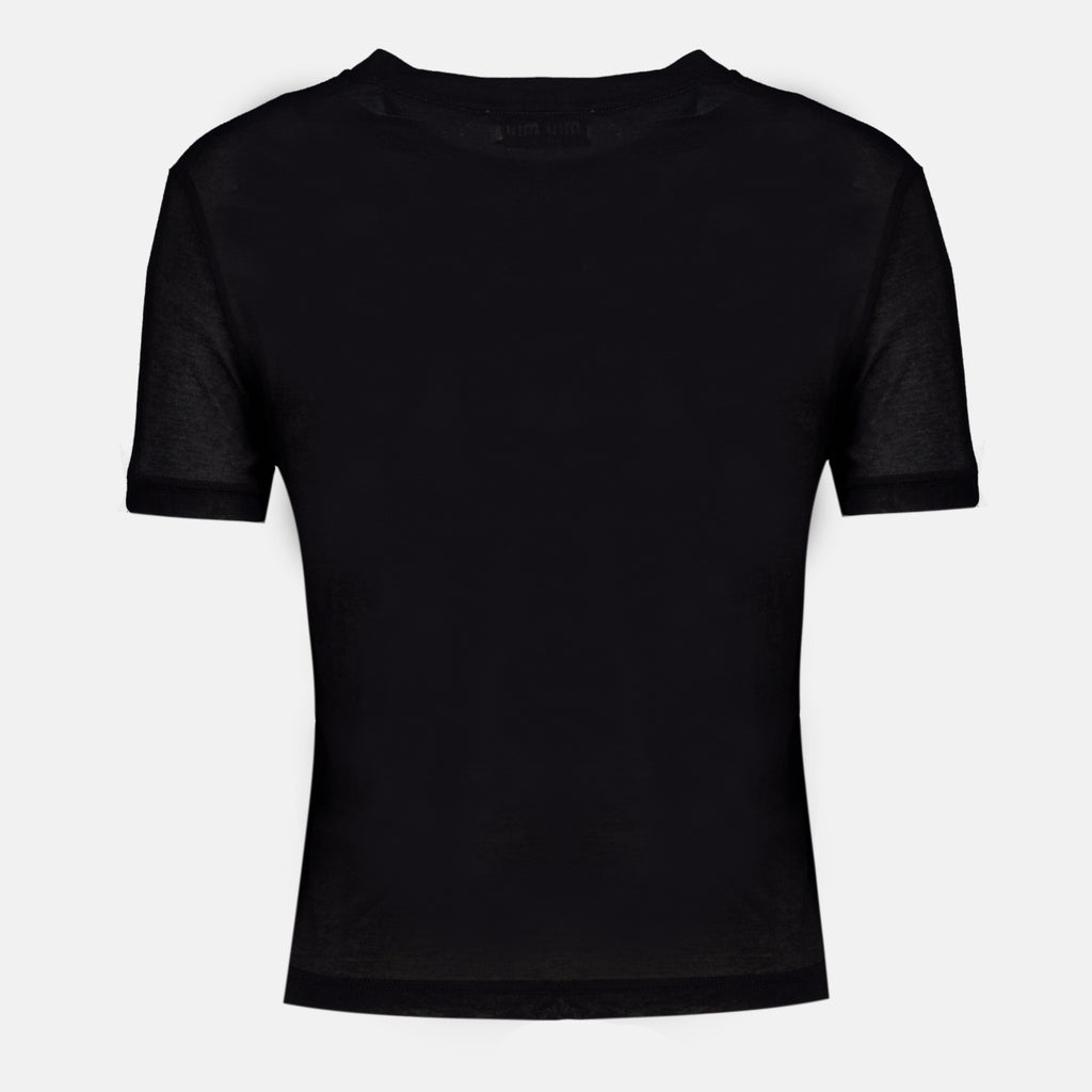 T-shirts Schwarzes geripptes Jersey-T-Shirt Miu Miu Noir Femme