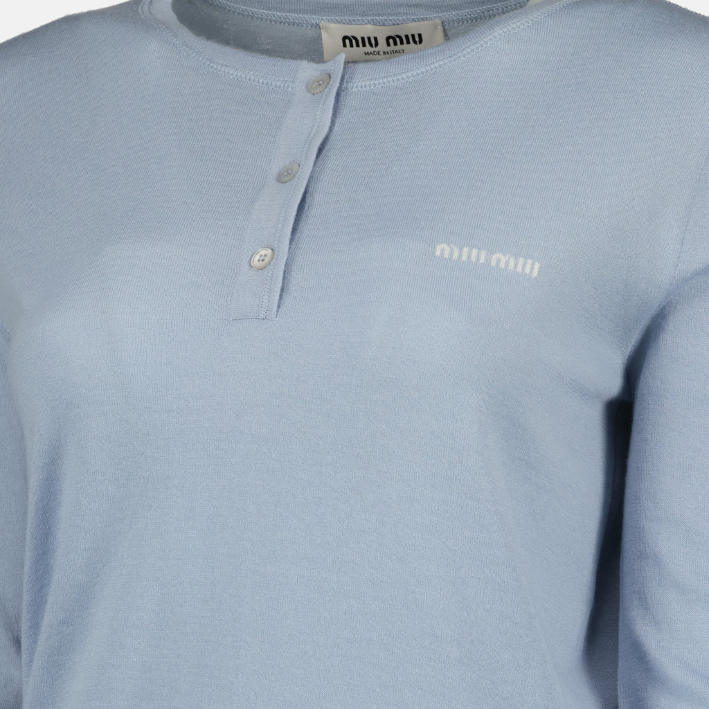 Maille Suéter Henley de Cachemira Miu Miu Bleu Femme