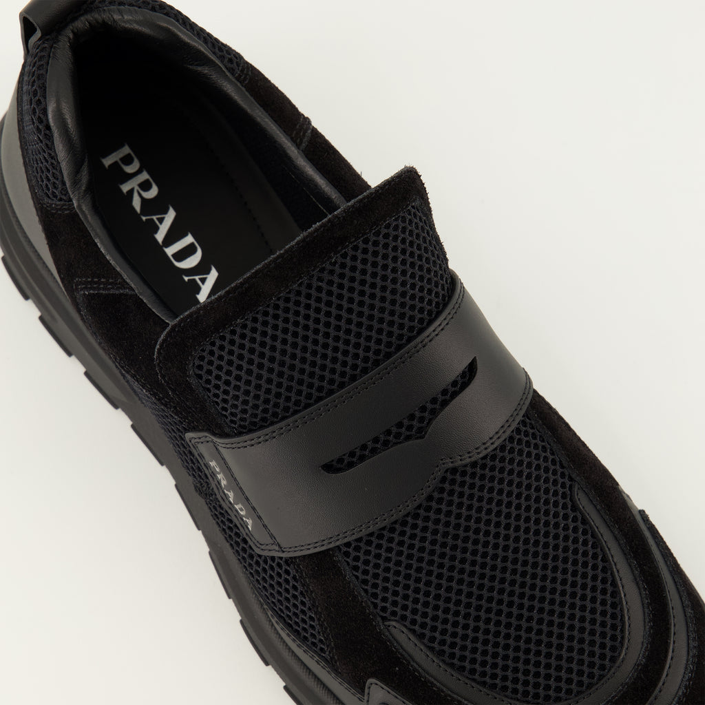 Baskets Sapatilhas Prax em Malha Preta Prada Noir Homme
