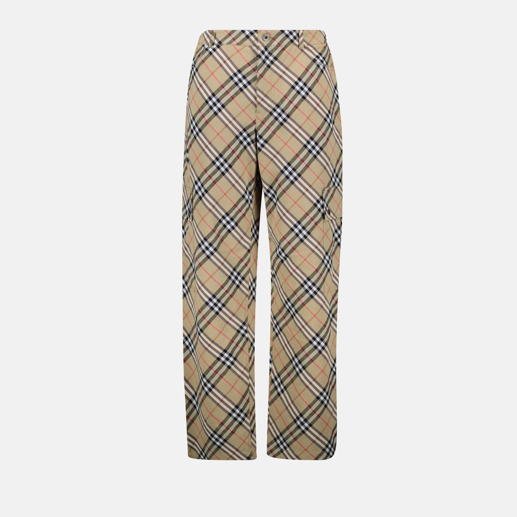 Calças Calças Xadrez Burberry Bege Homme