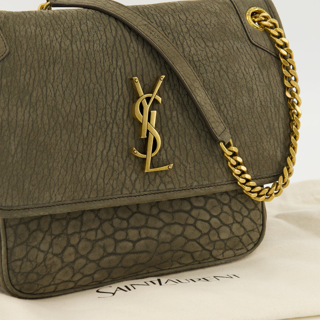 Sacs bandoulière Bolsa de Couro Castanho Efeito Jacaré Niki Saint Laurent Kaki Femme