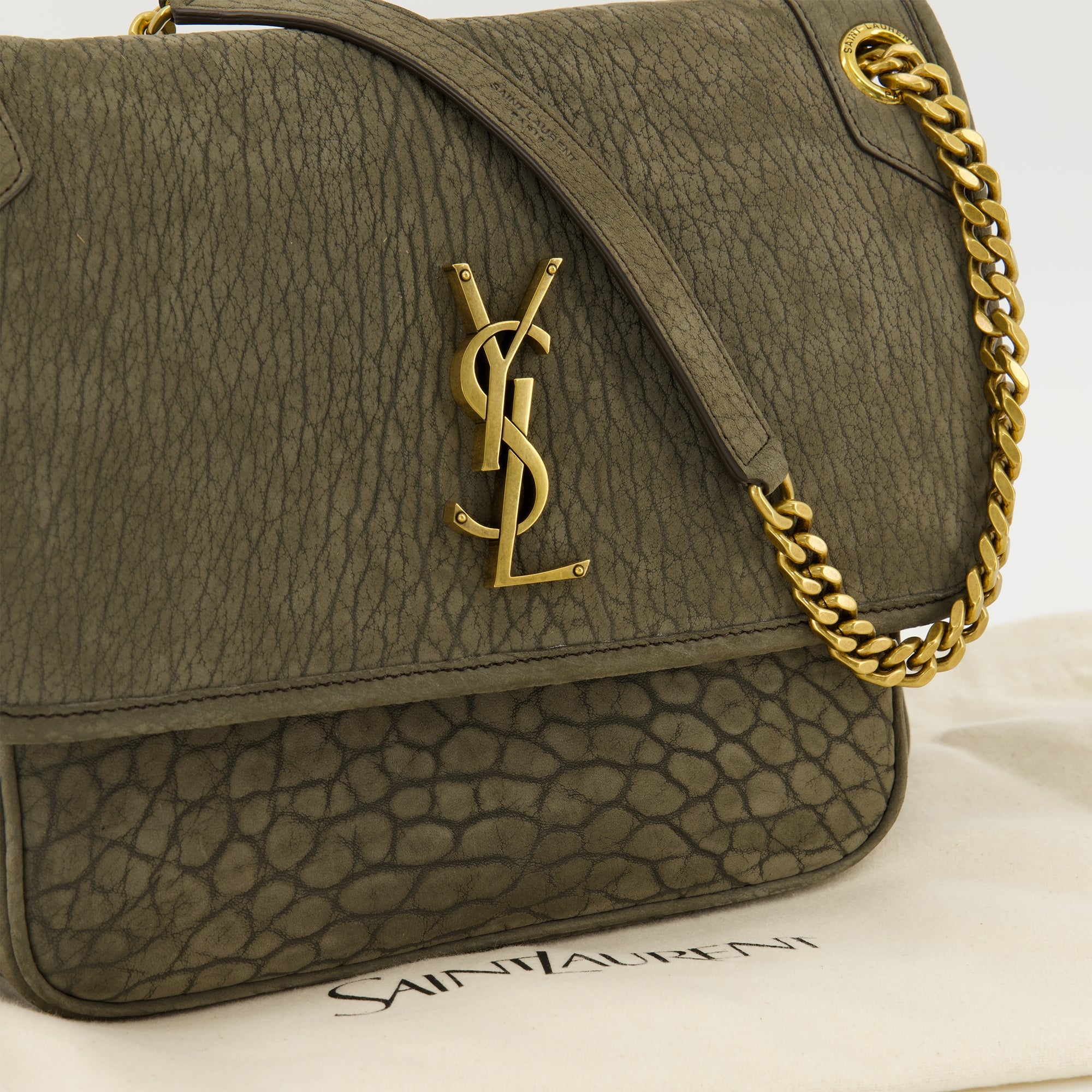Sacs bandoulière Bolso de Cuero Marrón Efecto Cocodrilo Niki Saint Laurent Kaki Femme