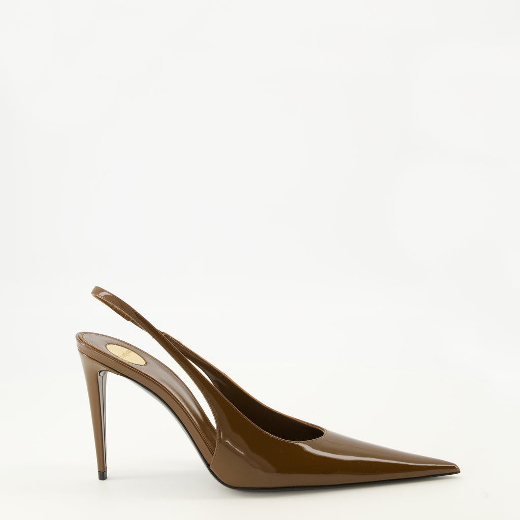 Chaussures ouvertes Guermantes Slingbacks de Cuero Patente Marrón Saint Laurent Marron Femme