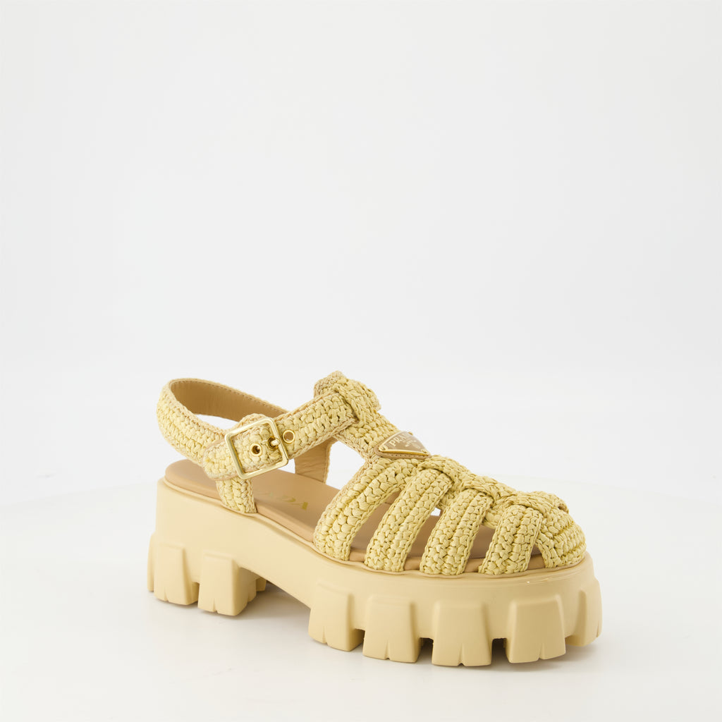 Zapatos abiertos Sandalias de rafia Monolith Prada Beige Femme