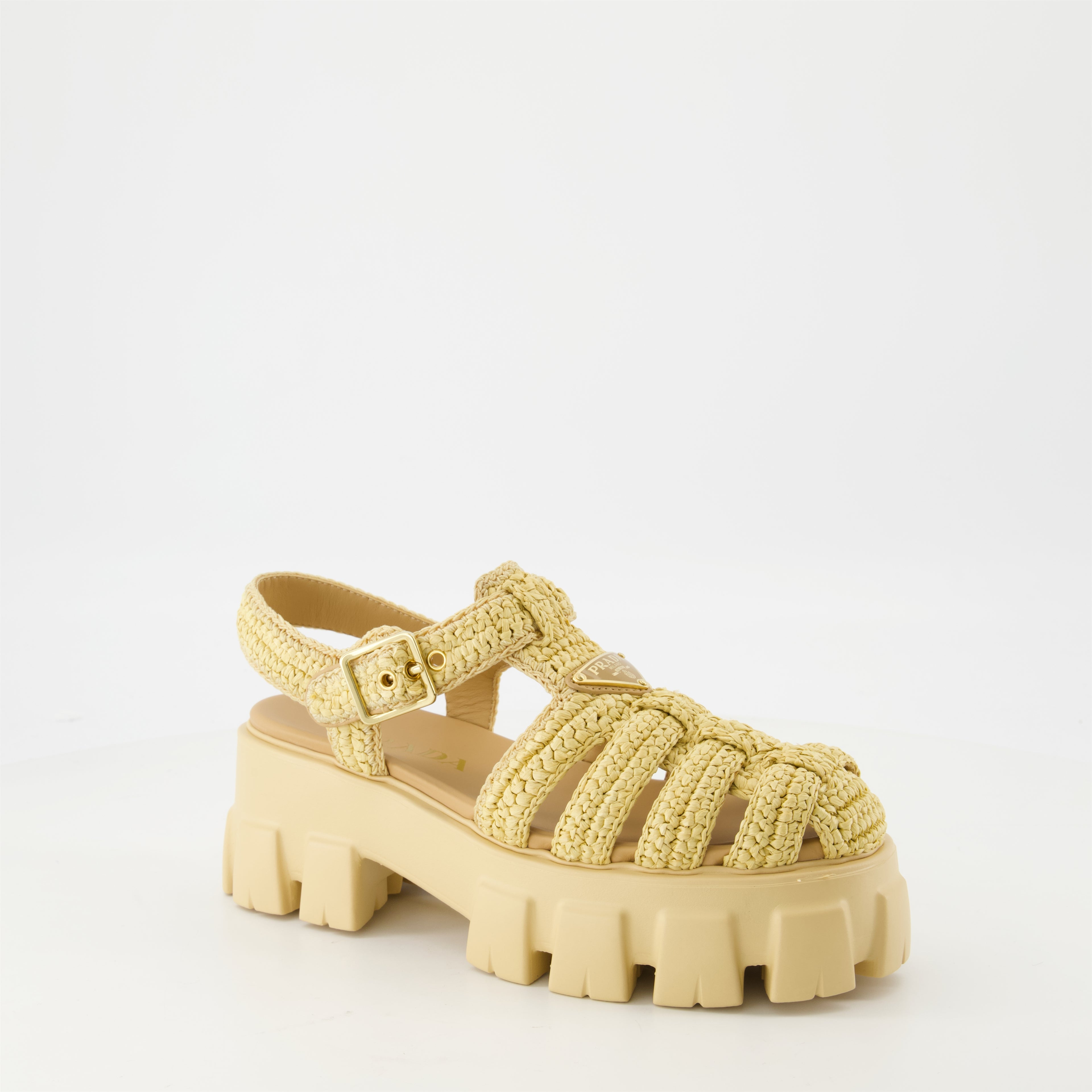 Zapatos abiertos Sandalias de rafia Monolith Prada Beige Femme