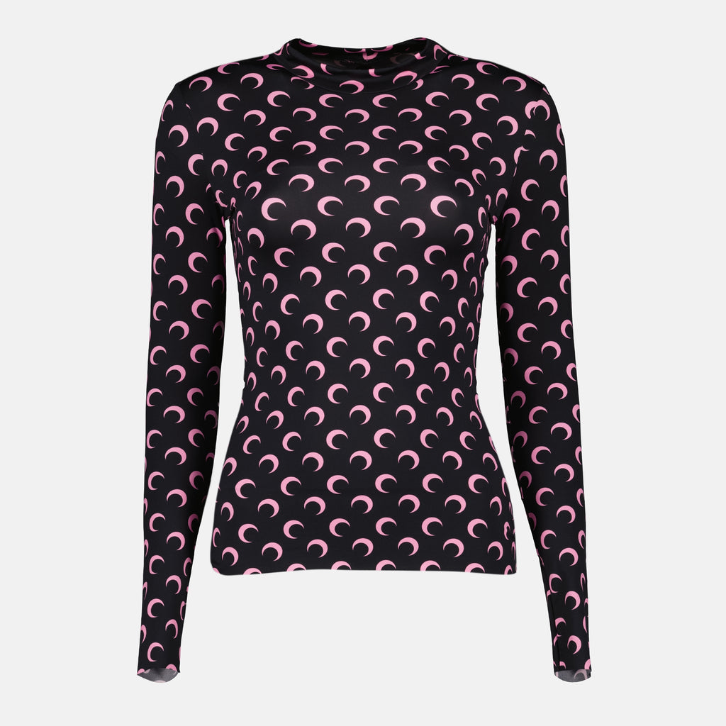 Imagen del top de jersey moon negro y rosa de la marca Marine Serre para Mujer - Temporada Otoño-Invierno 2025 - Vista Frontal