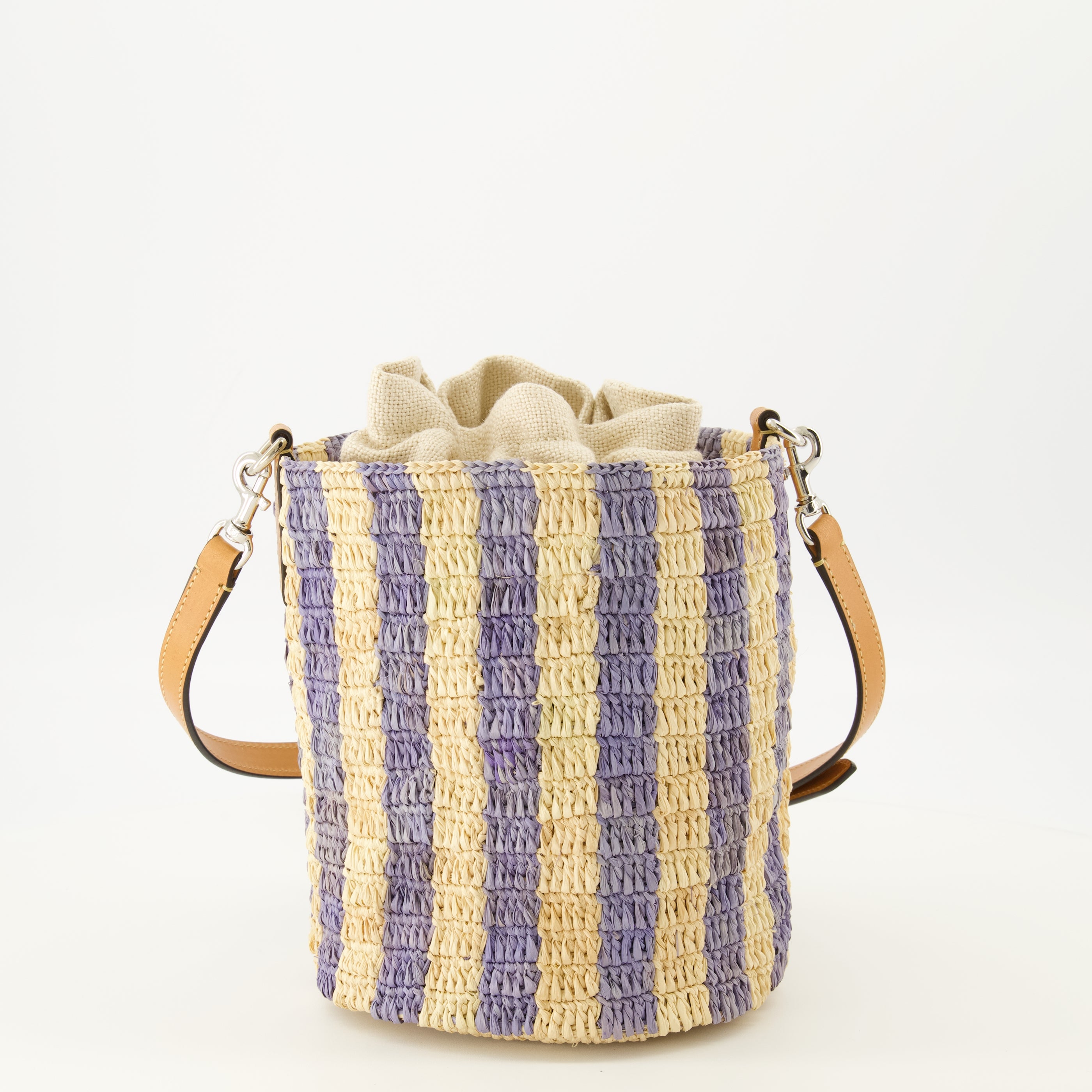 Sacs seau 작은 줄무늬 블루 라피아 버킷 백 Valentino Garavani Bleu Femme