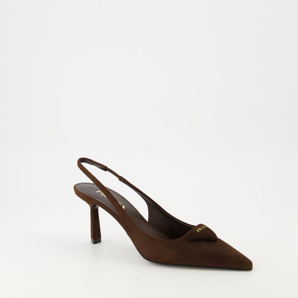 Image of the Prada Women's Suede Heels - Fall-Winter 2025 - Three-quarter front right view