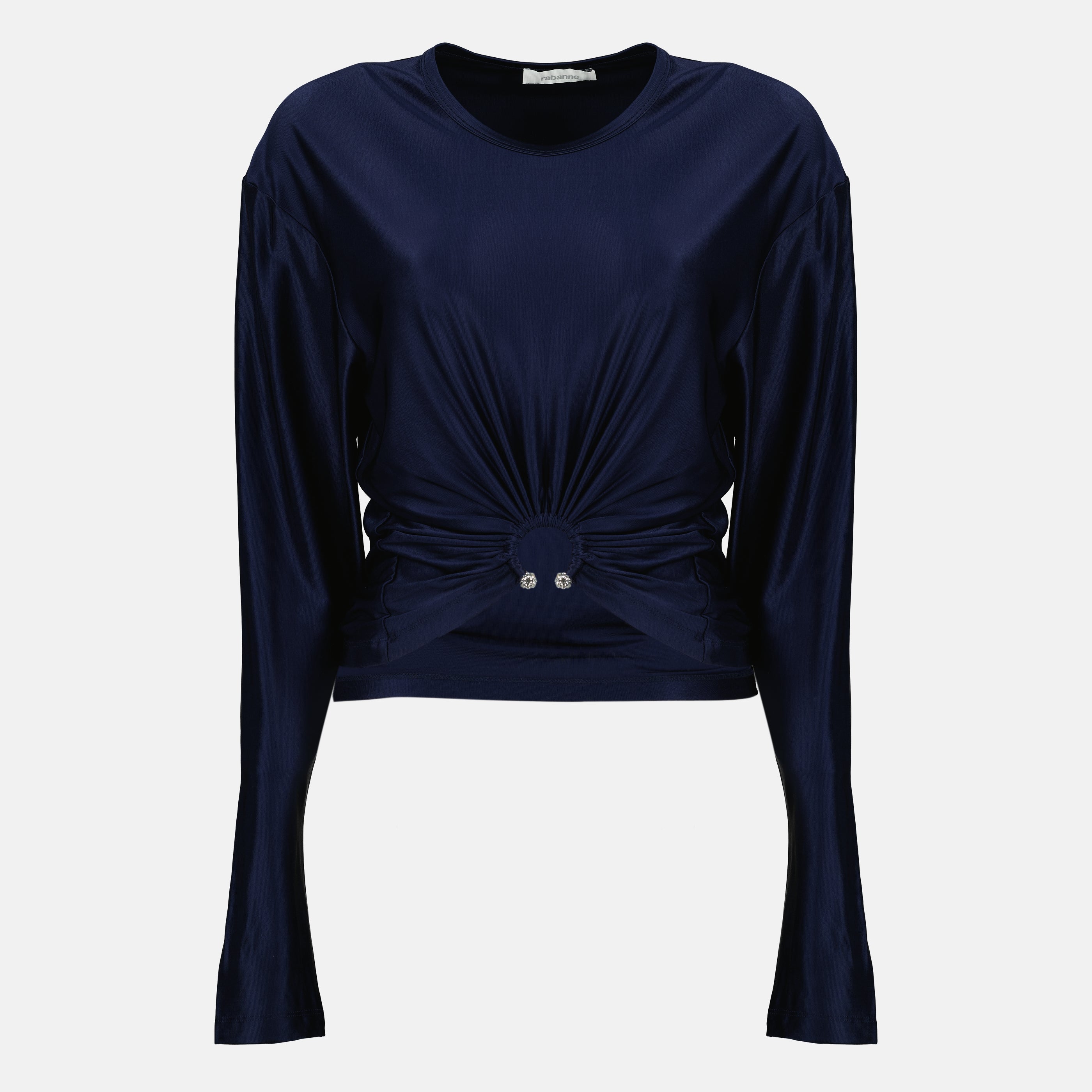 Image de l'article Crop top percing en jersey bleu marine de la marque Rabanne pour Femme - Saison Printemps-Été 2026 - Vue de Face