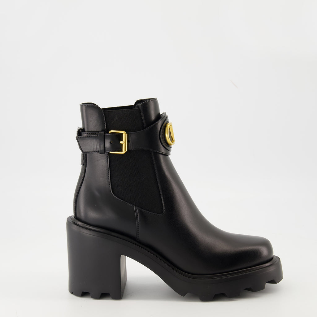 Bottines Bottines Beatle VLogo en cuir noir Valentino Garavani Noir Femme