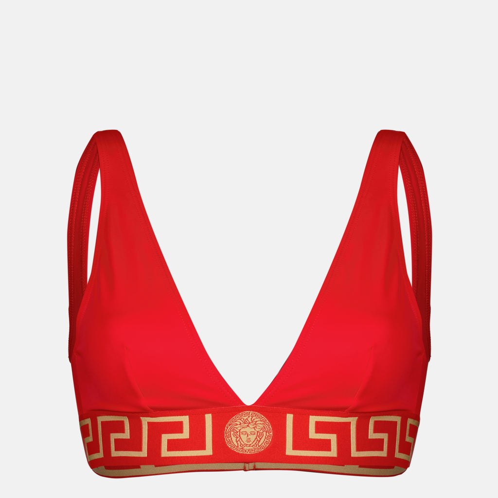 Imagen de la parte superior de bikini roja de la marca Versace para mujer - Temporada Primavera-Verano 2025 - Vista Frontal